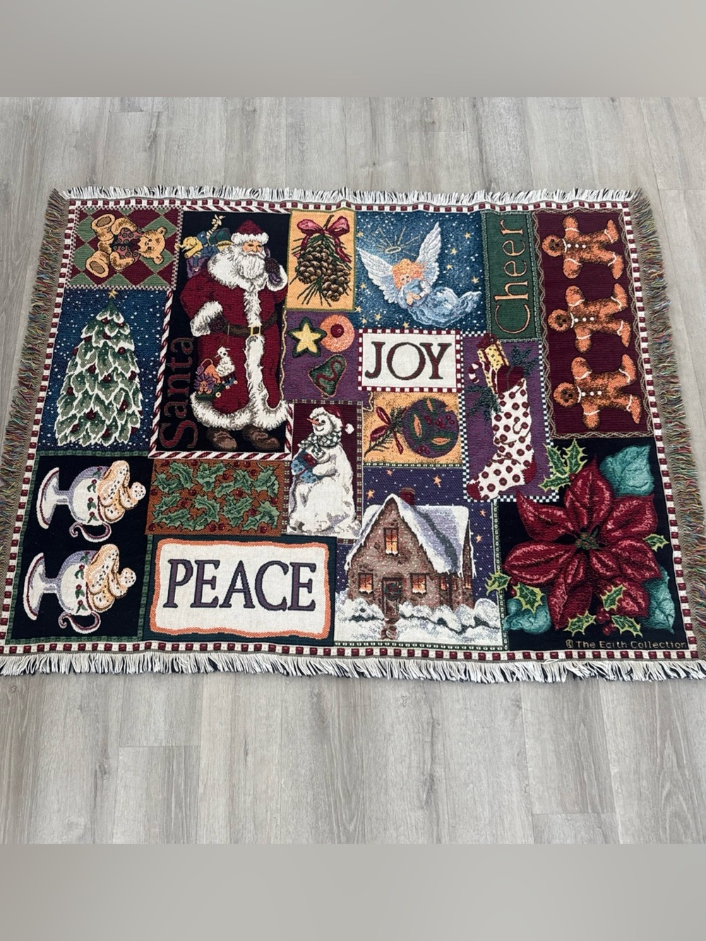 Goodwin Weavers Christmas Santa Old World Woven Tapestry Throw Blanket Bears